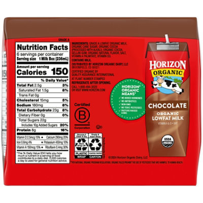 Horizon Organic Shelf-Stable 1% Lowfat Chocolate Milk Boxes - 6-8 Fl. Oz. - Image 2