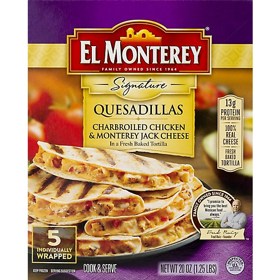 El Monterey Frozen Mexican Quesadilla Charbroiled Chicken And Monterey Jack Cheese - 5 Count