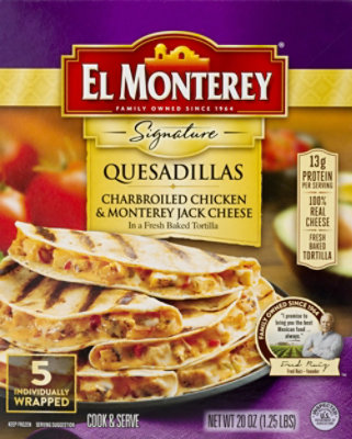 El Monterey Frozen Mexican Quesadilla Charbroiled Chicken And Monterey Jack Cheese - 5 Count