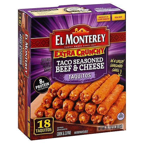 El Monterey Taquitos Extra Crunchy Taco Seasoned Beef & Cheese 18 Count - 20.7 Oz