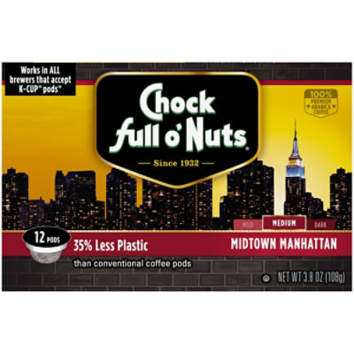 Chock full o Nuts Coffee Pods Medium Roast Midtown Manhattan Box 12 Count - 3.8 Oz - Image 2