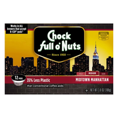 Chock full o Nuts Coffee Pods Medium Roast Midtown Manhattan Box 12 Count - 3.8 Oz - Image 1