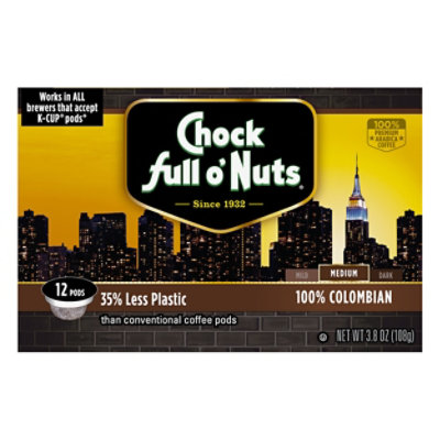 Chock full o Nuts Coffee Pods Medium Roast Columbian Box 12 Count - 3.8 Oz - Image 1