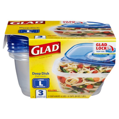 Glad Containers & Lids Deep Dish Large Rectangle 8 Cups Pack - 3 Count - Image 1