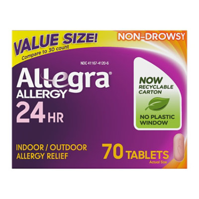 Allegra Allergy 24 Hour Non-Drowsy Tablets 180 mg - 70 Count - Image 1