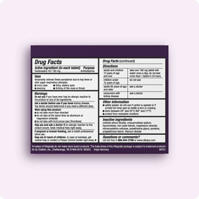 Allegra Adult 24HR Non-Drowsy Antihistamine Allergy Tablets - 70 Count - Image 2