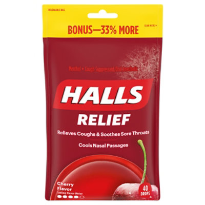 HALLS Cough Suppressant Drops Triple Soothing Action Cherry Bonus Pack - 40 Count - Image 3