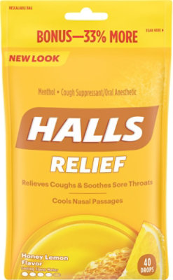 HALLS Cough Suppressant Drops Triple Soothing Action Honey Lemon Bonus Pack - 40 Count - Image 2