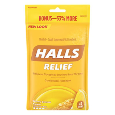 HALLS Cough Suppressant Drops Triple Soothing Action Honey Lemon Bonus Pack - 40 Count - Image 1