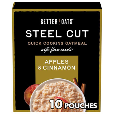 Better Oats Oatmeal Instant With Flax Seeds Steel Cut Apples & Cinnamon 10 Count - 12.3 Oz
