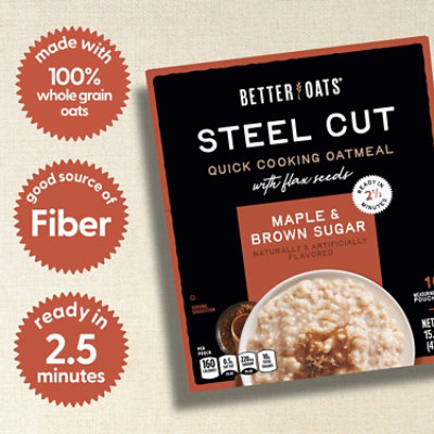 Better Oats Oat Revolution! Oatmeal Instant with Flax Steel Cut Maple & Brown Sugar - 10 Count - Image 3