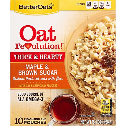Better Oats Oat Revolution! Oatmeal Instant Thick Cut With Flax Maple & Brown Sugar - 15.1 Oz - Image 2
