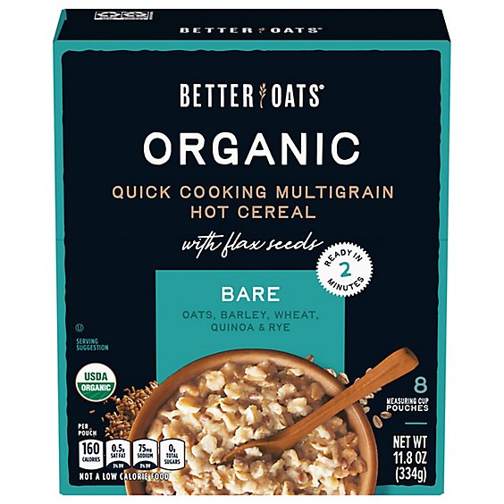 Better Oats Raw Pure & Simple Cereal Organic Hot Instant Multigrain Bare - 8 Count