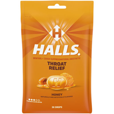 HALLS Cough Suppressant Drops Soothes & Relieves Honey - 30 Count - Image 1