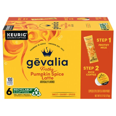 Gevalia Kaffe Espresso K-Cup Pods + Froth Packets Pumpkin Spice