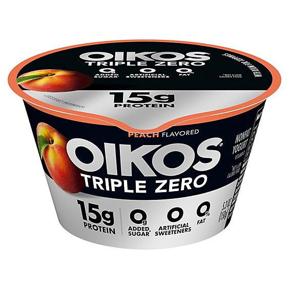 Oikos Triple Zero Peach Nonfat Greek Yogurt - 5.3 Oz