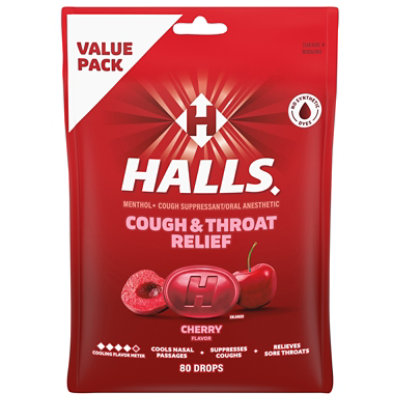 HALLS Cough Suppressant Drops Triple Soothing Action Cherry - 80 Count - Image 4