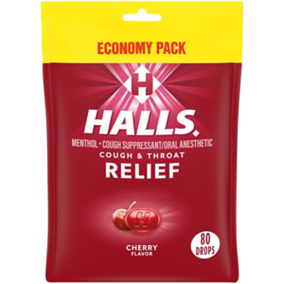 HALLS Cough Suppressant Drops Triple Soothing Action Cherry - 80 Count - Image 2