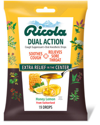 Ricola Dual Action Cough Suppressant Oral Anesthetic Drops Honey Lemon - 19 Count
