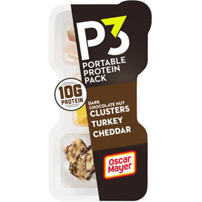 P3 Portable Protein Snack with Dark Chocolate Almond Nut Clusters - Turkey & Cheddar Cheese - 2 Oz - Image 1