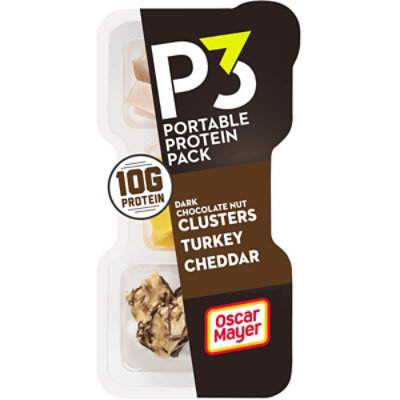 P3 Portable Protein Snack Pack with Dark Chocolate Almond Clusters Turkey & Cheddar Tray - 2 Oz