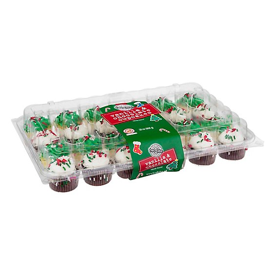 Bakery Cupcake Assorted Christmas 24 Count - Each