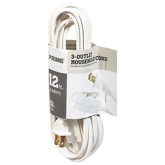 Prime Household Cord 3 Outlet 12 Feet - Each