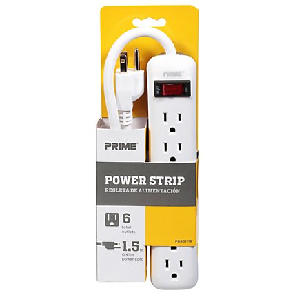 Prime Power Strip White 6 Outlet - Each - Image 1