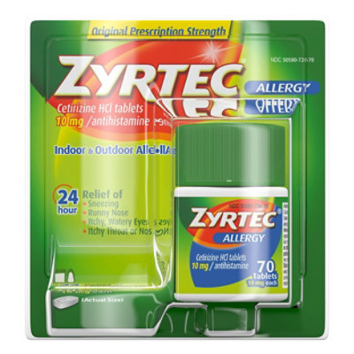 Zyrtec Tablets Allergy Reliff 10mg - 70 Count