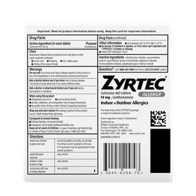 Zyrtec Tablets Allergy Reliff 10mg - 70 Count - Image 5