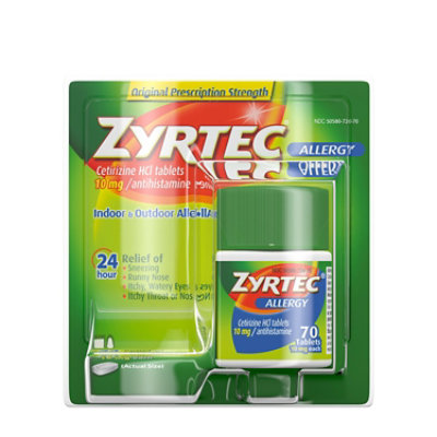 Zyrtec Tablets Allergy Reliff 10mg - 70 Count