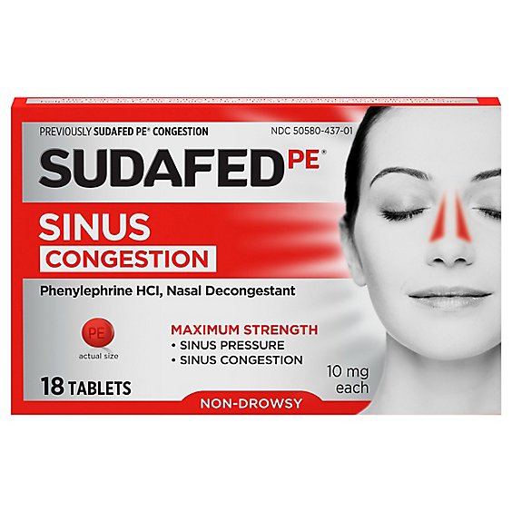 Sudafed PE Congestion Tablets Maximum Strength 10 mg - 18 Count