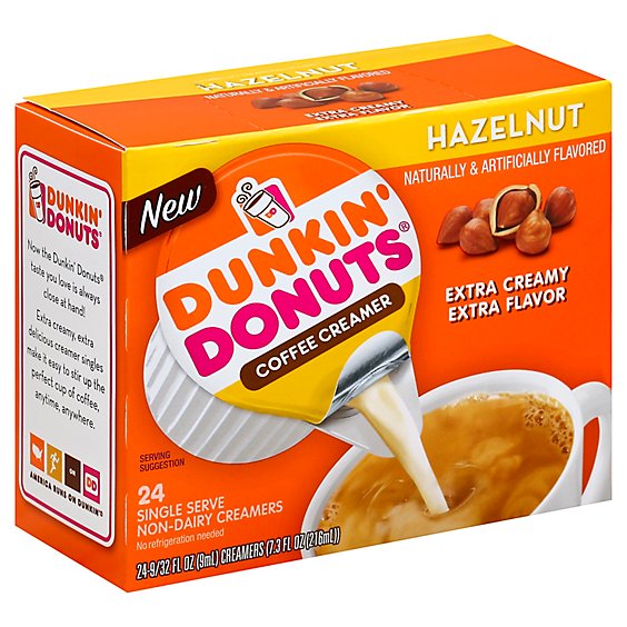 Dunkin Donuts Coffee Creamer Non-Dairy Hazelnut - 24-0.28 Fl. Oz.
