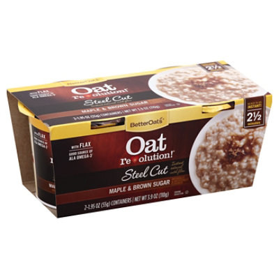 Better Oats Oat Revolution! Oatmeal Instant with Flax Steel Cut Maple & Brown Sugar - 2-1.95 Oz