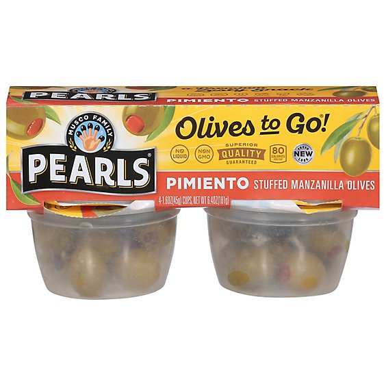 Musco Family Olive Co. Pearls Olives To Go! Pimiento Stuffed Spanish Green - 4-1.4 Oz