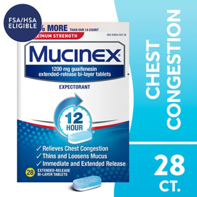 Mucinex Expectorant Chest Congestion 12 Hour Relief Maximum Strength Tablets - 28 Count - Image 1