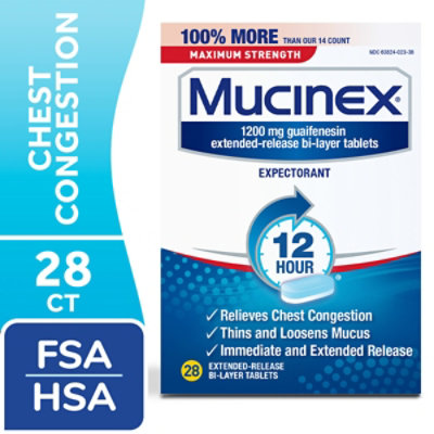 Mucinex Expectorant Chest Congestion 12 Hour Relief Maximum Strength Tablets - 28 Count - Image 2