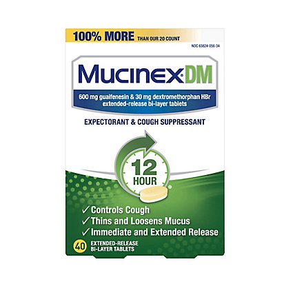 Mucinex DM Expectorans & Cough Suppressant 12 Hours Relief Extended Release Tablets - 40 Count - Image 2