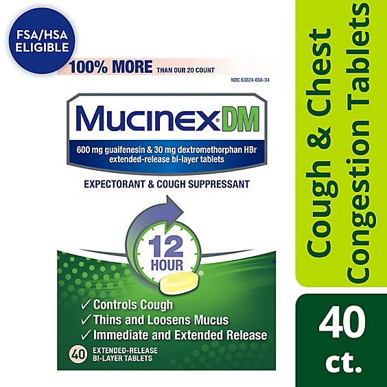 Mucinex DM Expectorans & Cough Suppressant 12 Hours Relief Extended Release Tablets - 40 Count