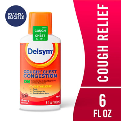 Delsym Cough + Chest Congestion Medicine DM Max Strength Cherry Flavored - 6 Fl. Oz. - Image 2