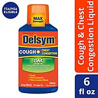 Delsym Cough + Chest Congestion Medicine DM Max Strength Cherry Flavored - 6 Fl. Oz. - Image 1