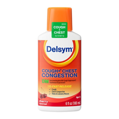 Delsym Cough + Chest Congestion Medicine DM Max Strength Cherry Flavored - 6 Fl. Oz. - Image 2