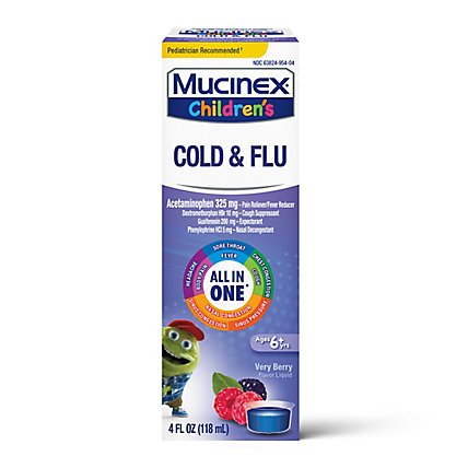 Mucinex Childrens Cold Cough & Sore Throat Medicine Multi Symptom Liquid Mixed Berry - 4 Fl. Oz. - Image 2