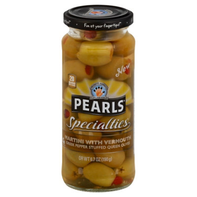 Musco Family Olive Co. Pearls Specialties Olives Queen Martini Vermouth Pepper Stuffed - 6.7 Oz - Image 1