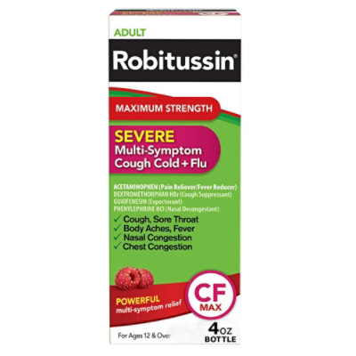 Robitussin CF Max Severe Cough Cold Flu Relief Maximum Strength 4 Fl. Oz. jewelosco