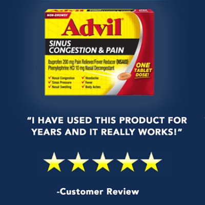 Advil Ibuprofen Tablets 200mg Sinus Congestion & Pain Non-Drowsy Coated - 20 Count - Image 2