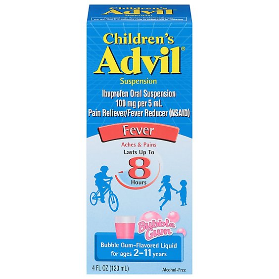 Advil Childrens Fever Ibuprofen 100 mg Liquid Suspension Bubble Gum-Flavored - 4 Fl. Oz.