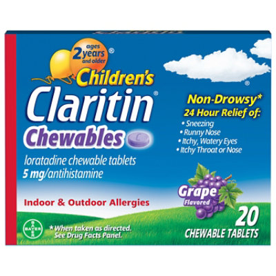 Claritin Childrens Antihistamine Tablets Indoor & Outdoor Allergies 5mg Grape - 20 Count