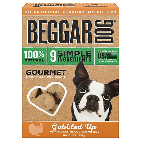 Beggar Dog Biscuits Dog Treat Gobbled Up Oven Baked With Turkey Meal & Rice Box - 16 Oz