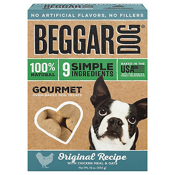Beggar Dog Dog Treats Oven-Baked Gourmet Original Recipe With Chicken Meal & Oats Box - 16 Oz